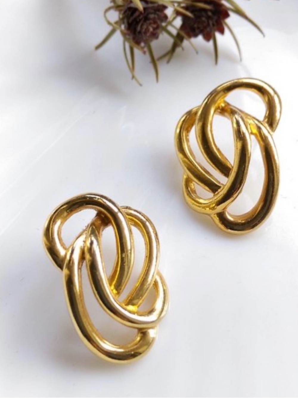 Vintage chunky Gold Knot Stud Earrings for Women.